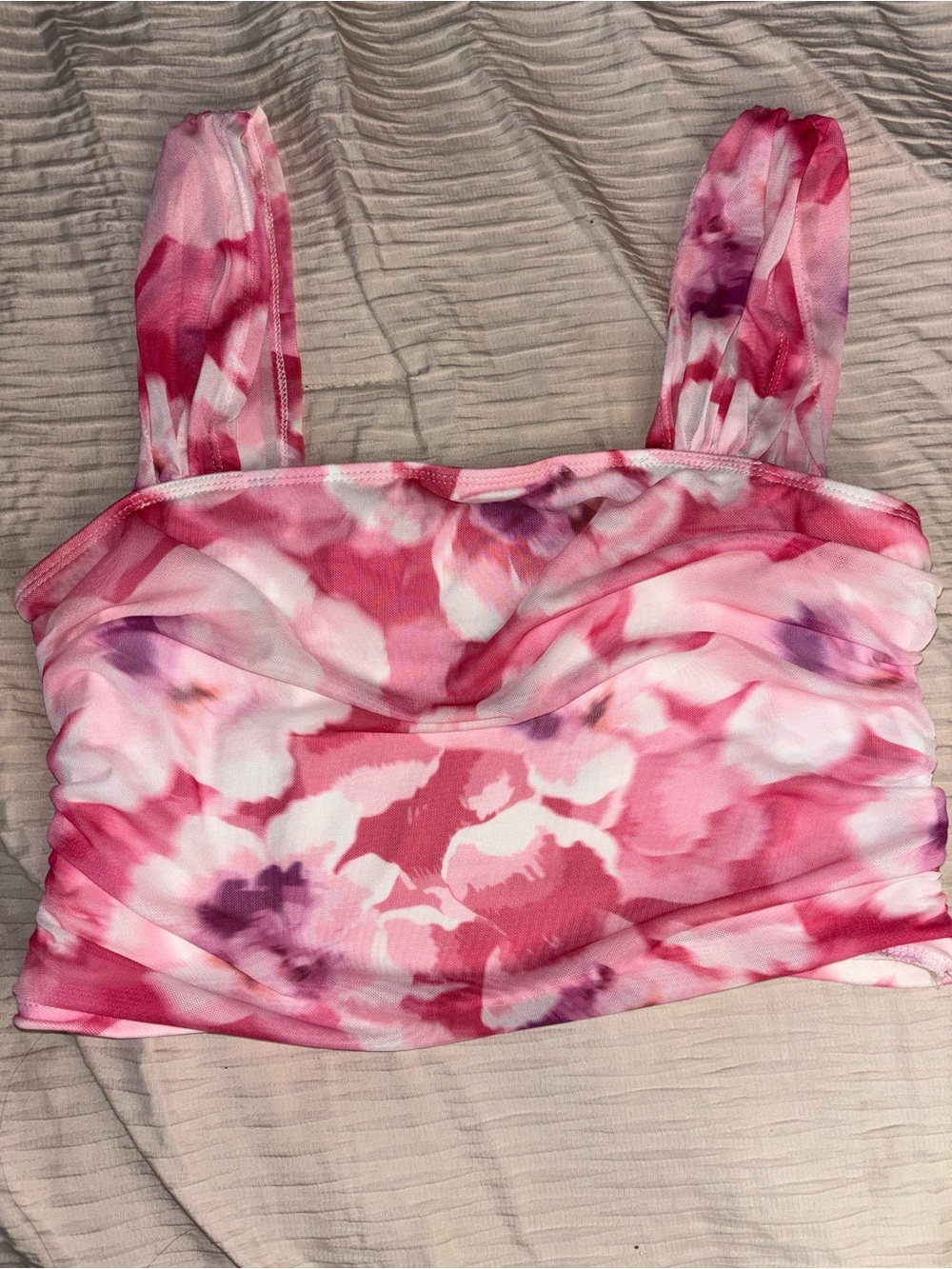 Pink Floral Ruched Tank Top - Women